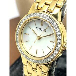 Citizen Women's Watch EJ6102-64D Quartz Gold Tone 23mm Swarovski & Bracelet Set